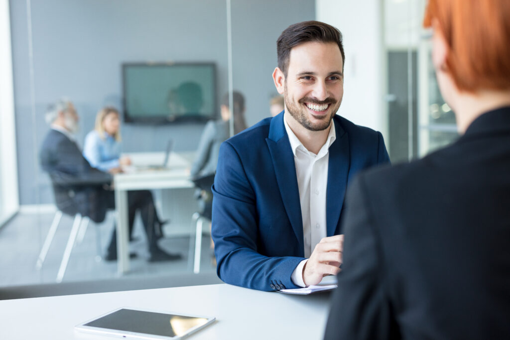 young professional delivering a powerful sales pitch