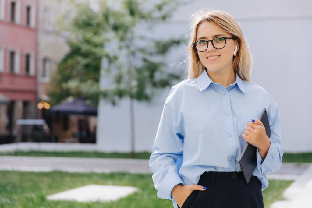 A young professional looking positive in the field